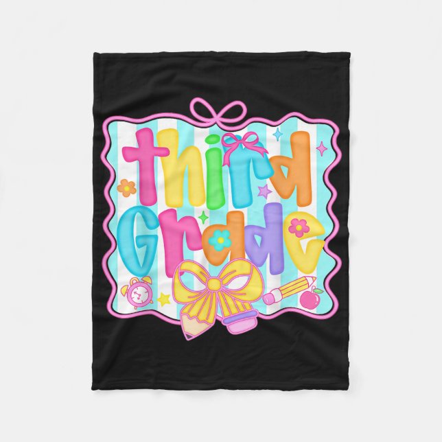 Hello Third Grade 3rd Grade Team Back To School Te Fleece Blanket (Front)