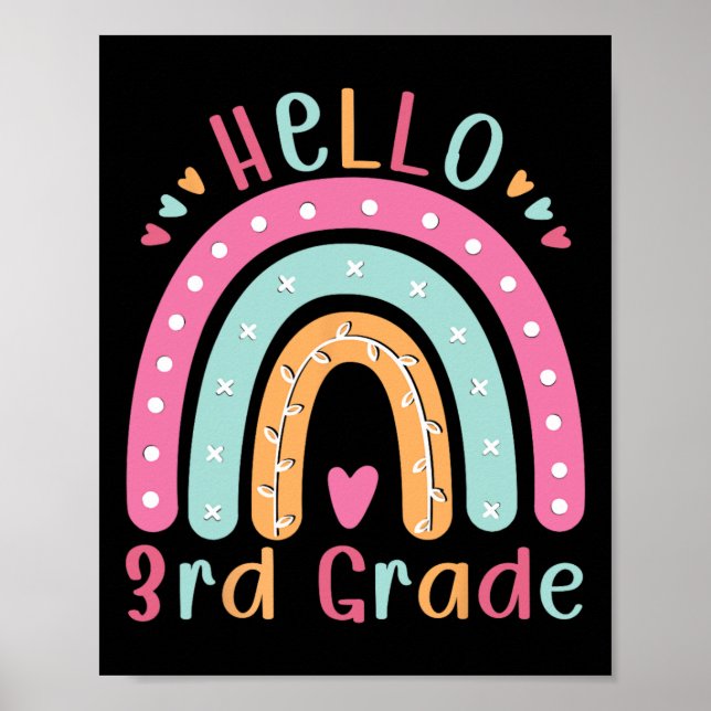 Hello Third Grade Back To School 3rd Grade Teacher Poster (Front)