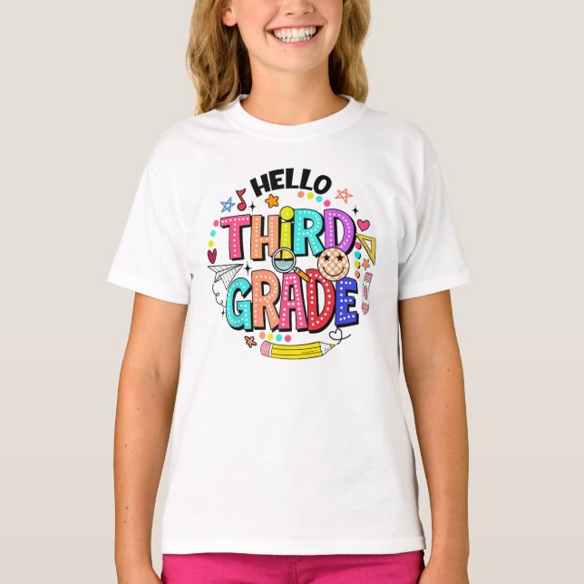 Hello Third Grade Back To School T-Shirt (Front)