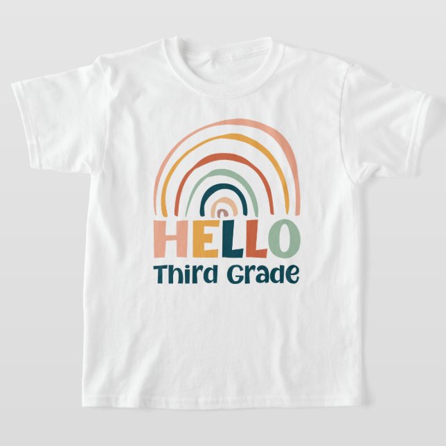 Hello Third Grade boho rainbow school colourful T-Shirt (Laydown)