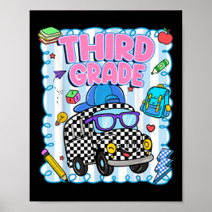 Hello Third Grade Bus School Teacher Student Back Poster