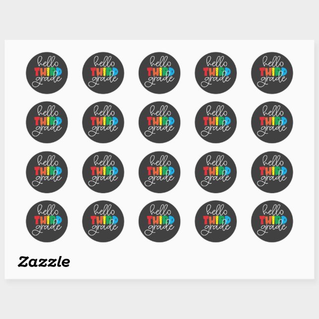 Hello Third Grade – Cute Colorful Back to School Classic Round Sticker (Sheet)