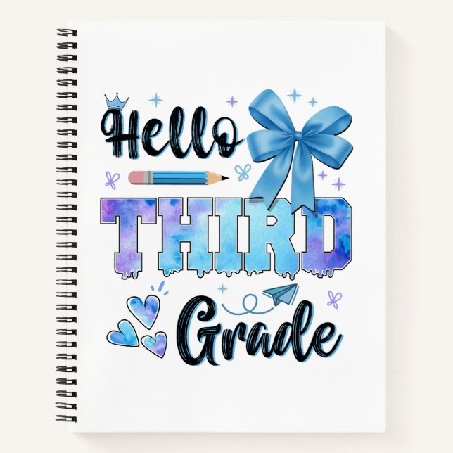 Hello Third Grade First Day of School Coquette  Notebook (Front)