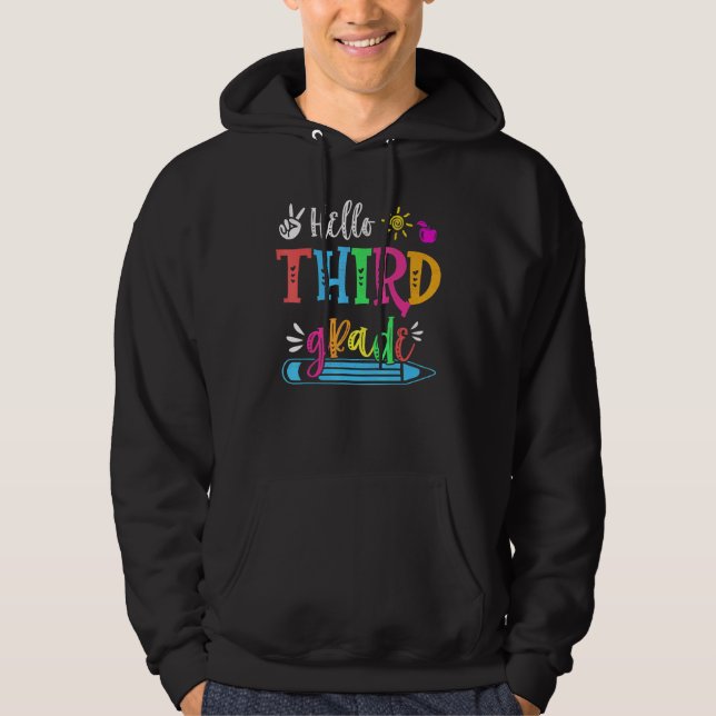 Hello Third Grade Fun 3rd Grade Back To School Hoodie (Front)