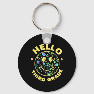 Hello Third Grade Happy Face 3rd Grade Squad Back Keychain