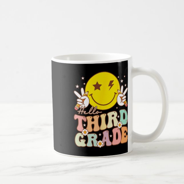 Hello Third Grade Hippie Smile Face 3rd Grade Back Coffee Mug (Right)