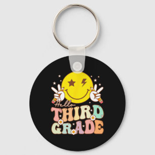 Hello Third Grade Hippie Smile Face 3rd Grade Byck Keychain