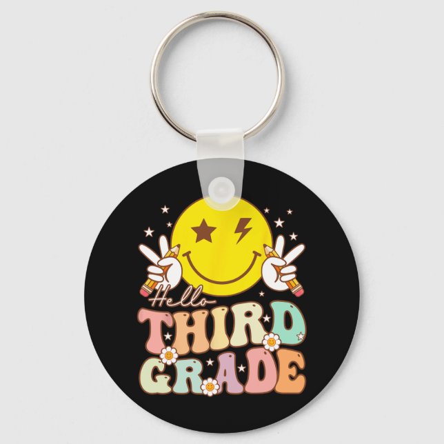 Hello Third Grade Leopard 1st Day Of School Team 3 Keychain (Front)