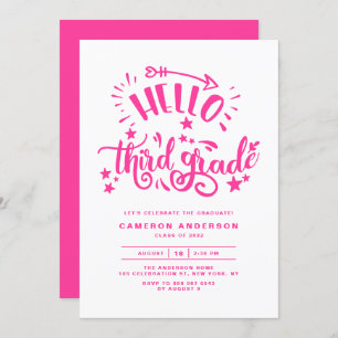 Hello Third Grade   Pink Second Grade Graduation Invitation