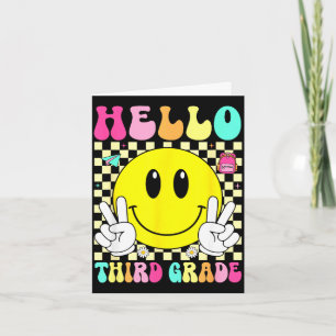 Hello third grade retro smile face back to school card