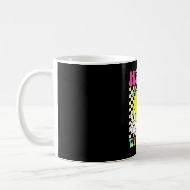 Hello third grade retro smile face back to school coffee mug (Left)