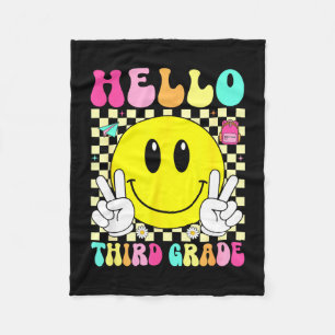 Hello third grade retro smile face back to school fleece blanket