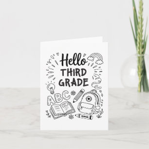 Hello Third Grade Shirt - Girls 3rd Grade Outfit,  Card
