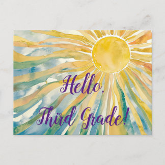 Hello Third Grade Watercolor Postcard