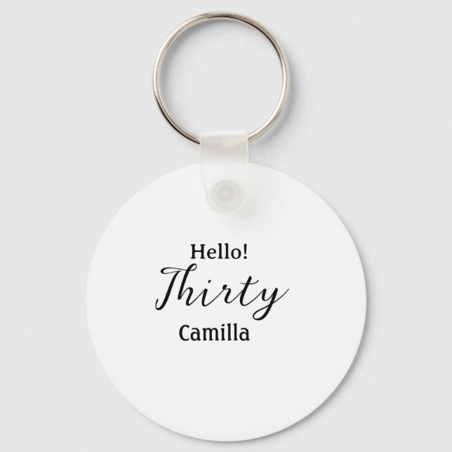 Hello thirty birthday name simple minimal elegant  keychain (Front)