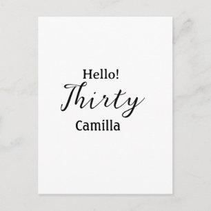 Hello thirty birthday name simple minimal elegant  postcard