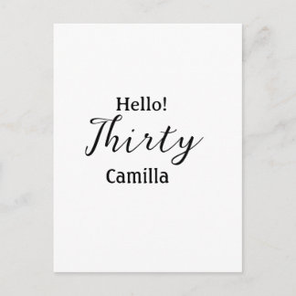 Hello thirty birthday name simple minimal elegant postcard