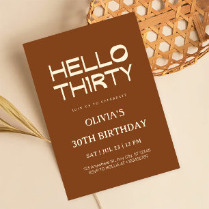Hello Thirty Brown Cream Chic 30th Birthday Invitation