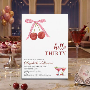 Hello Thirty Cherry Martini Birthday Party Invitation