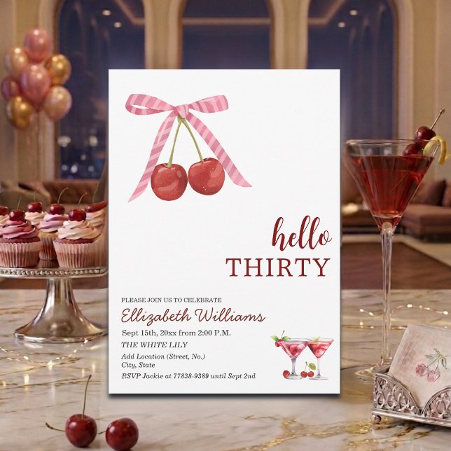 Hello Thirty Cherry Martini Birthday Party Invitation (Creator Uploaded)