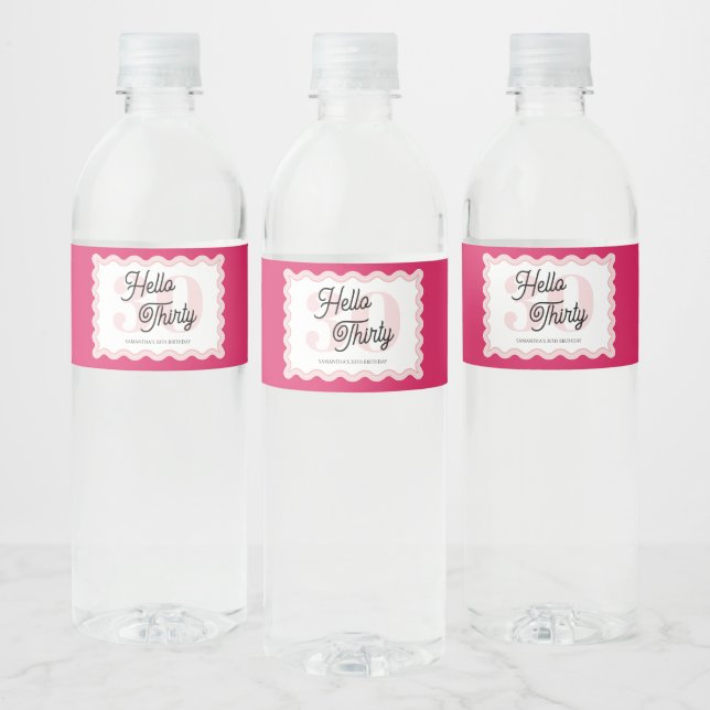 Hello Thirty Curvy Groovy 30th Birthday  Water Bottle Label (Bottles)