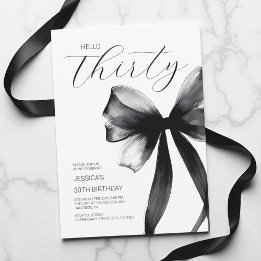 Hello Thirty Elegant Script Chic Bow 30th Birthday Invitation