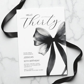Hello Thirty Elegant Script Chic Bow 30th Birthday Invitation