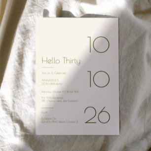 Hello Thirty Minimal Modern 30th Birthday Invitation