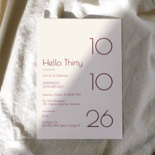 Hello Thirty Minimal Modern 30th Birthday Invitation