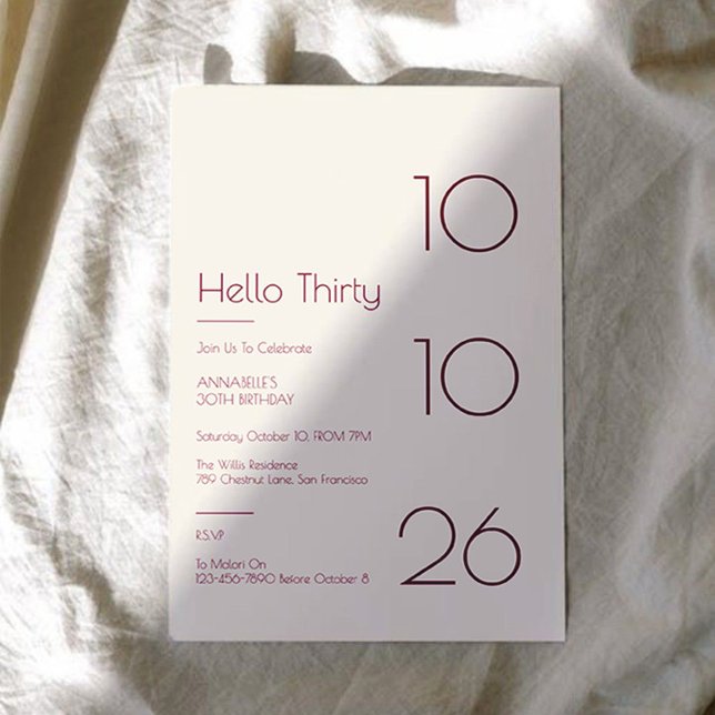 Hello Thirty Minimal Modern 30th Birthday Invitation (Creator Uploaded)