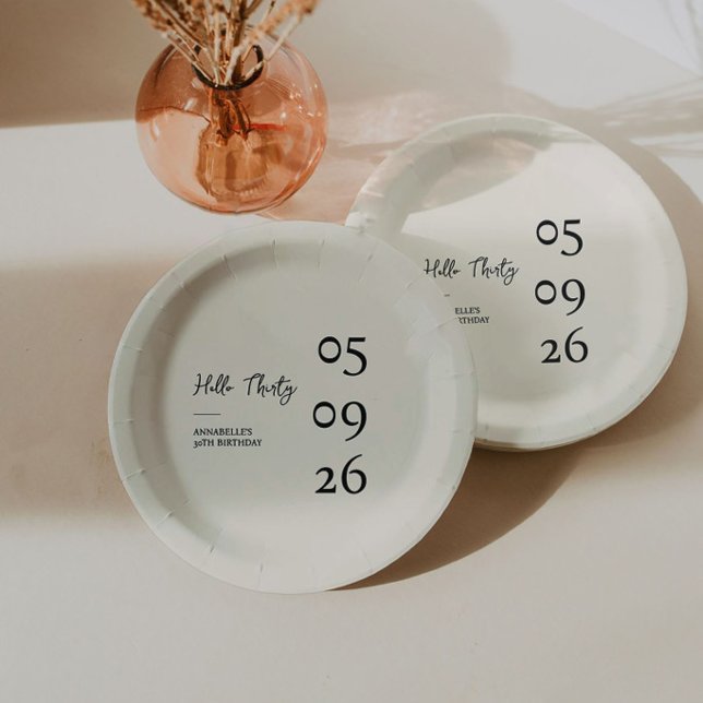 Hello Thirty Minimal Modern 30th Birthday Paper Plate (Creator Uploaded)
