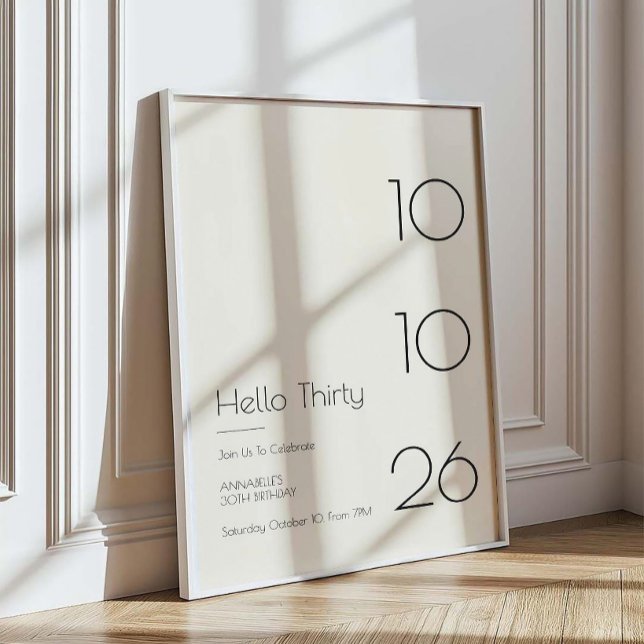 Hello Thirty Minimal Modern 30th Birthday Poster (Creator Uploaded)