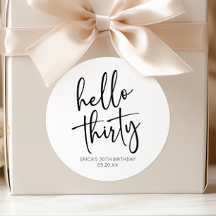 Hello Thirty Minimalist 30th Birthday Party Classic Round Sticker