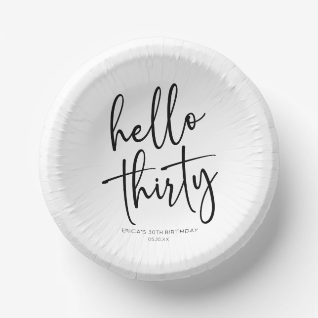 Hello Thirty Minimalist 30th Birthday Party Paper Plate (Front)