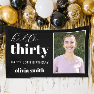 Hello Thirty Modern 30th Birthday Photo Banner