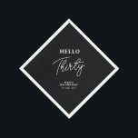 Hello Thirty | Modern Black 30th Birthday Party Napkin<br><div class="desc">This custom paper napkin will add stylish detail to your 30th birthday celebration. This design features modern typography "Hello Thirty" with custom text. Matching invitations and party supplies are available in my shop BaraBomDesign.</div>