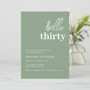 Hello Thirty Modern Sage Green Birthday Party Invitation