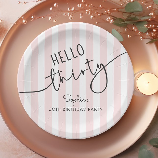 Hello Thirty Modern Script 30th Birthday Party Paper Plate (Creator Uploaded)