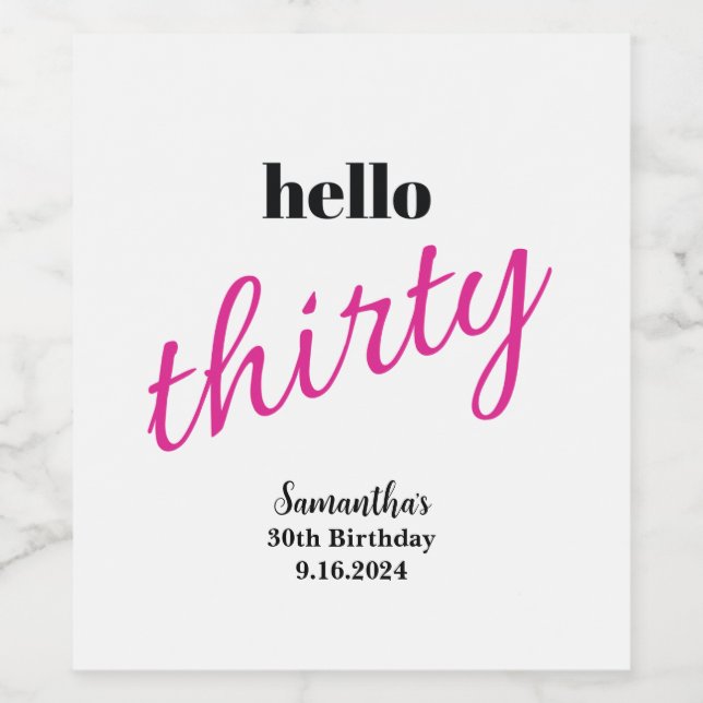 Hello Thirty Personalized Wine Labels (Single Label)