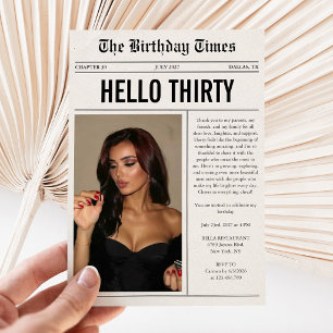 Hello Thirty Photo Newspaper 30th Birthday Invitation