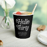 Hello Thirty Retro 30th Birthday Paper Cups<br><div class="desc">Sip in style with these Hello Thirty Retro 30th Birthday Party Paper Cups, featuring bold retro typography in a timeless black-and-white design that’s perfect for milestone celebrations. Practical yet stylish, these customizable 30th birthday cups are ideal for cocktail nights, dinners, or fun thirty and thriving gatherings, making them a must-have...</div>
