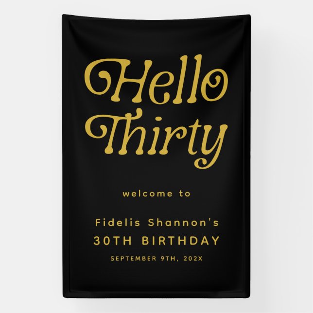 Hello Thirty Retro 30th Birthday Welcome Banner (Vertical)