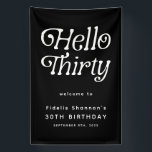 Hello Thirty Retro 30th Birthday Welcome Banner<br><div class="desc">Celebrate a new decade with this Hello Thirty Retro 30th Birthday Welcome Banner, featuring bold modern-retro typography in a sleek black-and-white design that makes a stylish statement. Perfect for indoor or outdoor celebrations, this customizable 30th birthday party banner is ideal for highlighting the guest of honour, decorating your venue, or...</div>