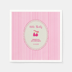 Hello Thirty Vintage Floral Stripes 30th Birthday Napkin