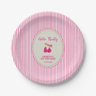 Hello Thirty Vintage Floral Stripes 30th Birthday Paper Plate