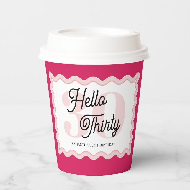 Hello Thirty Wavy Groovy 30th Birthday  Paper Cups (Front)
