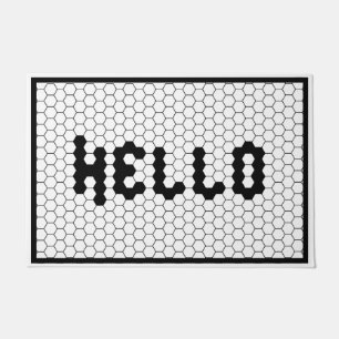 Hello Trendy Faux Tile Black and White Door Mat