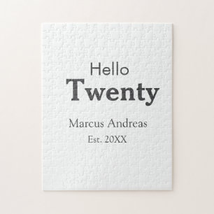 Hello twenty birthday add name est. Add year minim Jigsaw Puzzle
