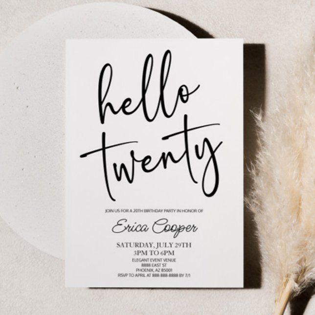 Hello Twenty Minimal Elegant 20th Birthday Party Invitation (Creator Uploaded)
