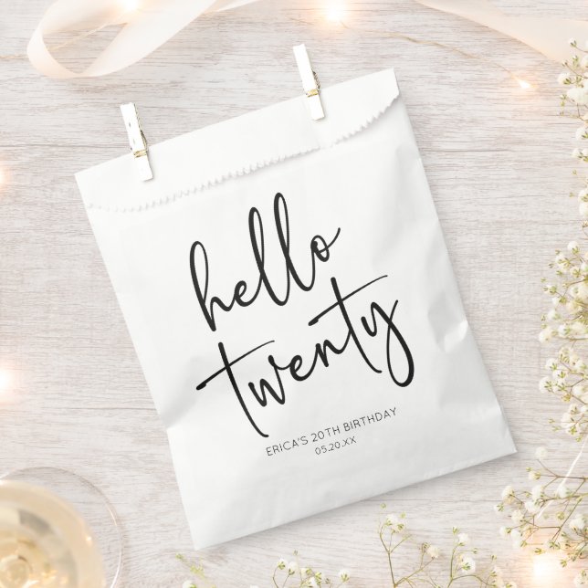 Hello Twenty Minimalist 20th Birthday Party Favour Bag (Clipped)
